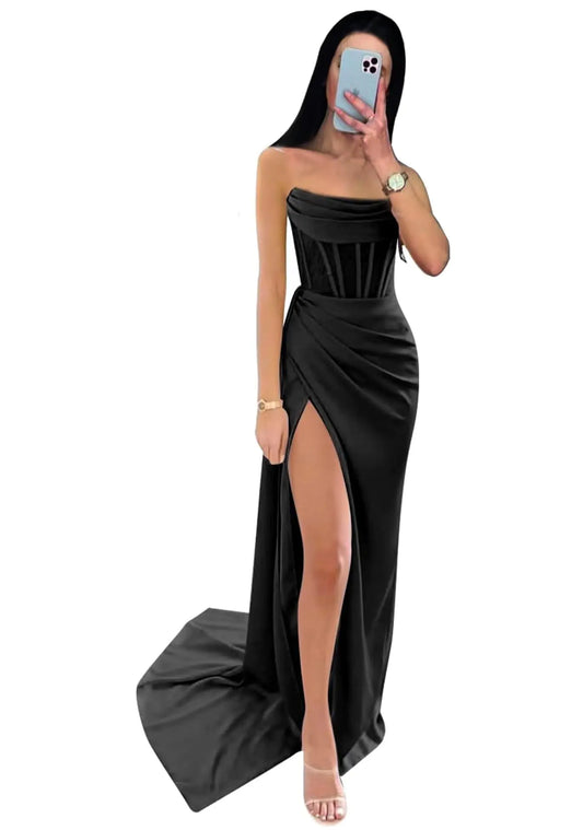 FProm Dresses with Slit for Women Satin Ball Gown