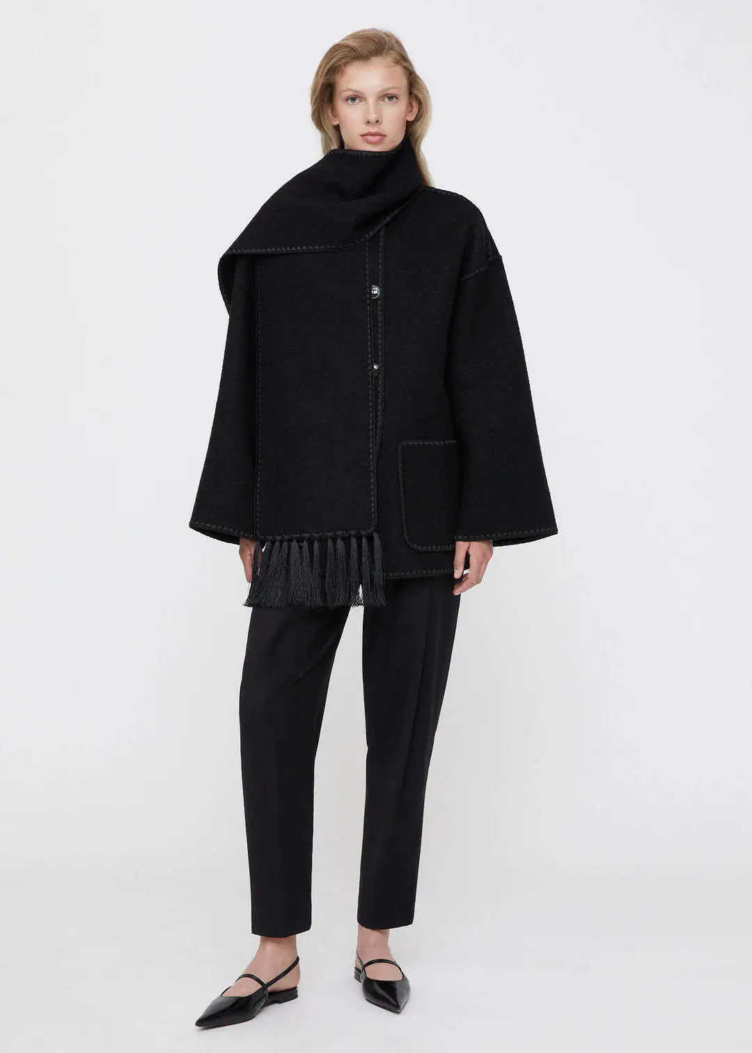 Lamb Wool Scarf Coat with Loose Silhouette