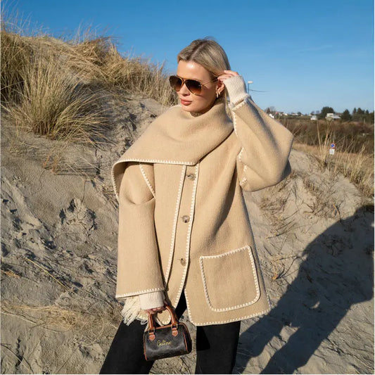 Lamb Wool Scarf Coat with Loose Silhouette